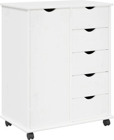 vidaXL Cabinet mobil cu roata Alb 63,5 x 39 x 79 cm Lemn de pin masiv