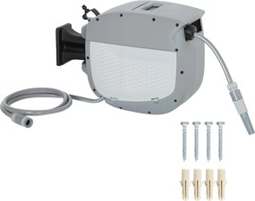 Outsunny Derulator pentru furtun retractabil 20+1,9 m cu duză 2 moduri blocare automată și retragere controlată suport gri | Aosom Romania