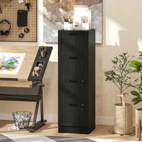 HOMCOM Comodă pentru Documente cu 4 Sertare, Șină Reglabilă, 2 Chei și 2 Încuietori, 40x40x131 cm, Negru | Aosom Romania