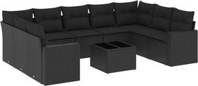 vidaXL Set canapele de grădină cu perne, 10 piese, negru, poliratan