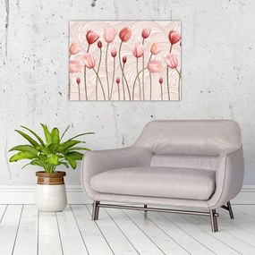 Tablou pe sticlă - Lalele roz (70x50 cm)