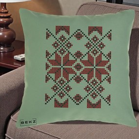 Perna Personalizata Motiv Traditional Cusatura Rosu-Negru, 40x40 cm, Verde, Husa Detasabila, Perna Inclusa, BEKZ®