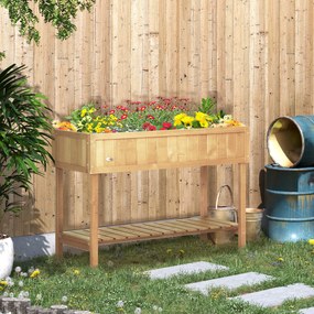 Outsunny Jardiniere pe picioare pătrată Potager cu raft dim. 110L x 46l x 76H cm 8 Compartimente & Insertii de irigare Lemn de Brad | Aosom Romania