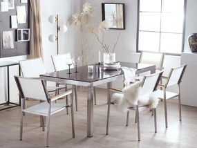 Set de masă pentru grădină Grosso (negru) (blat din sticlă 180x90 cm) (scaune albe). 1011747