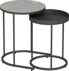 HOMCOM Set de 2 Măsuțe de Cafea în Stil Industrial, din Lemn și Metal, Ø42x54 cm și Ø36.5x48.5 cm, Gri și Negru | Aosom Romania