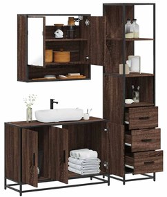 vidaXL Set mobilier de baie, 3 piese, stejar maro, lemn prelucrat