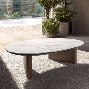Masuta de cafea Porcelain Marble si lemn furniruit Walnut