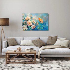 Tablou - Fluture și flori, pictură în ulei II. (90x60 cm)