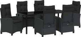vidaXL Set de masă pentru grădină cu pernă 7 pcs Negru poliratan