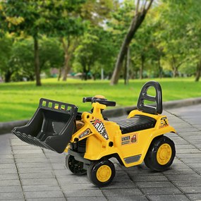 HOMCOM Excavator pentru Copii cu Cupă, Spătar și Spațiu de Depozitare Ascuns, Buldozer de Jucărie în PP și ABS, 80x26.5x39 cm, Galben și Negru | Aosom Romania