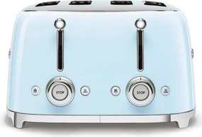 Prăjitor de pâine SMEG 50's Style TSF03PBEU, 2000 W, 4 felii, 6 niveluri, Tava pentru firimituri, Cablu integrat, Oțel inoxidabil, Albastru