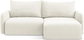 Colțar crem extensibil/cu spațiu de depozitare cu tapițerie din catifea (cu colț pe partea dreaptă/cu șezlong) Kalena – Makamii