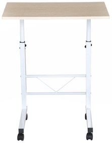 HOMCOM Suport lateral reglabil pe înălțime mobilă masă de cafea cu roți frânare C-Tables Placă de lemn Oțel Metal Plastica Alb Fag 60 x 40 x 68-78 cm | Aosom Romania
