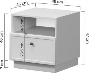 Noptieră cu sertar Lorini 45 cm - cașmir / mâner T-bar auriu