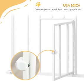 PawHut Poartă Reglabilă pentru Câini Înaltă cu Ușă Mică și Închidere Automată, 74-101x104cm, Alb | Aosom Romania