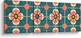 Tablou - Model retro cu flori (cu ceas) (90x30 cm)
