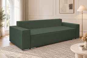 Canapea extensibilă Perla din boucle, verde, cu ladă de depozitare