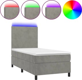 vidaXL Pat continental cu saltea & LED, gri deschis, 80x200 cm catifea