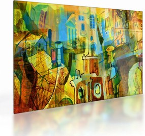 Tablou pe sticlă - Arhitectură, abstractizare cubistă (70x50 cm)