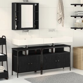 vidaXL Set de mobilier pentru baie din 3 piese, lemn ingineresc, stejar negru