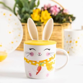 Altom Ceașcă de porțelan Merry Rabbit cu capac dinsilicon, 400 ml