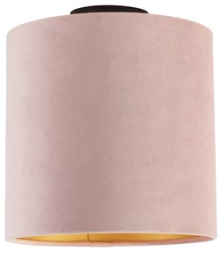 Plafonieră cu abajur din catifea roz prafuit cu auriu 25 cm - Combi Black