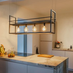 Lampă suspendată industrială neagră cu raft mare 4 lumini - Cage Rack