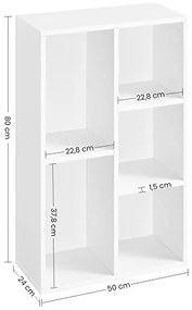 Biblioteca living alba din PAL melaminat, 50x24x80 cm, Vasagle