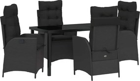 vidaXL Set de masă pentru grădină cu pernă 5 pcs Negru poliratan