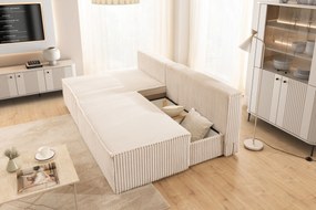 Colțar Solvero Mini cu funcție de dormit, stânga - pluș bej deschis Tilia 01