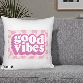 Perna Decorativa Good Vibes Retro Roz, 40x40 cm, Alb Pufos, Husa Detasabila, Perna Inclusa, BEKZ®