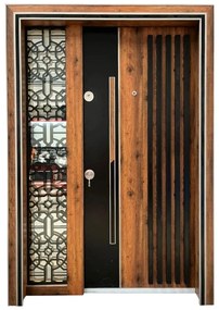 Usa metalica dubla de exterior cu izolatie si vizor Novo Doors NDS1000, Din compozit, 2 yale, Kit complet, Pentru case (Culoare: Gri Antracit, Sens