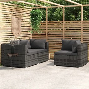 317516 vidaXL Set mobilier de grădină cu perne, 3 piese, gri, poliratan