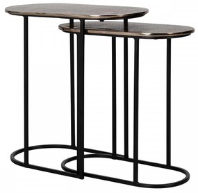 Set 2 masute de cafea ovale din metal Chandon 56x50x57 cm negru/maro