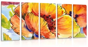 Tablou 5-piese buchetul florilor de mac