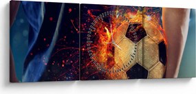 Tablou - Minge de fotbal în flăcări (cu ceas) (90x30 cm)