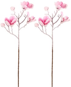 Set de magnolii artificiale tăiate, 2 bucăți, rozcu petale delicate, 65 cm