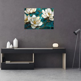 Tablou pe sticlă - Vitraliu cu magnolie (70x50 cm)