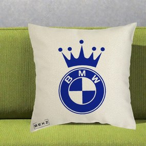 Perna Personalizata cu emblema BMW si Coroana, 40x40 cm, Ecru, Husa Detasabila, Perna Inclusa, BEKZ®