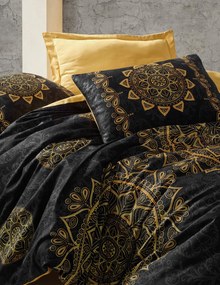 Lenjerie de pat dubla Super King (FR), 3 piese, L'essentiel Maison, Alvina, Aur/Negru