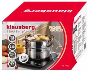 Oala pentru gatit la aburi Klausberg KB 7725, 18 cm, 2,5 L, 3 piese, Inductie, Inox/Aur roz