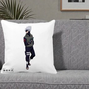Perna Personalizata Naruto Kakashi Hatake Portret Complet, 40x40 cm, Alba Mata, Husa Detasabila, Perna Inclusa, BEKZ®
