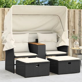 365800 vidaXL Canapea de grădină cu baldachin și scaune, negru, poliratan