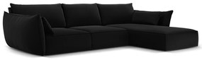 Colțar negru cu tapițerie din catifea (cu colț pe partea dreaptă, cu șezlong) Vanda – Mazzini Sofas