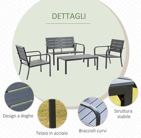 Outsunny Set Mobilier de Grădină 4 Piese, Lamele din Plastic, Culoare Cafea | Aosom Romania