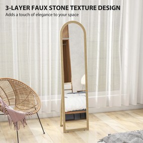 Oglindă HOMCOM de Podea și de Perete cu Suport, efect de Piatră, 40x160cm, Bej. | Aosom Romania