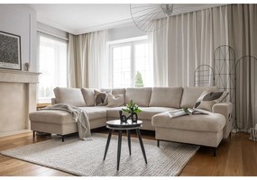 Colțar bej extensibil cu tapițerie din catifea reiată (cu colț pe partea stângă ) Lofty Lilly – Miuform