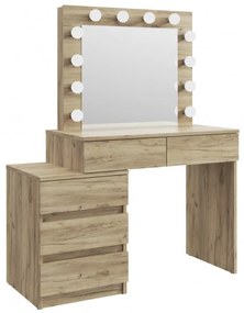 SEM510 - Set Masa toaleta, 112 cm, cosmetica machiaj, masuta vanity, oglinda cu LED-uri cu sau fără Priza, cu sau fara scaun - Culoarea Stejar