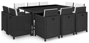 42547 vidaXL Set mobilier de exterior cu perne, 11 piese, negru, poliratan