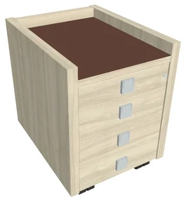 Comodă mobilă Verno 47 x 60 cm cu sticlă, 4 sertare, salcâm / maro